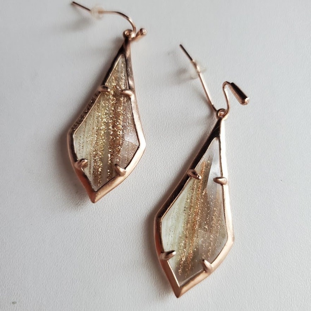 Kendra Scott Olivia Rose Gold Dangle Earrings with Glitter Glass Inlay - Picture 3 of 5